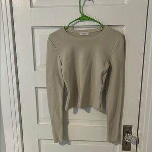 Aritzia-Babaton Cream Long Sleeve Blouse